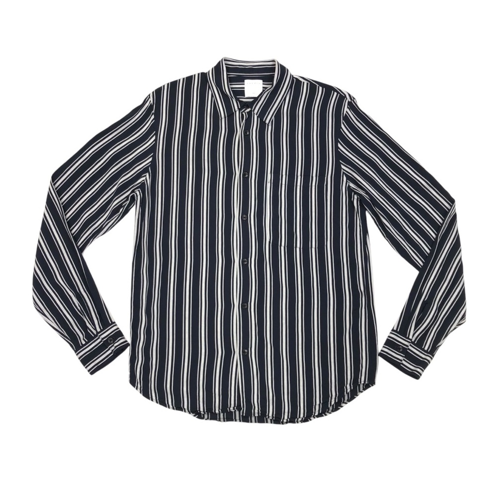 Sandro Paris Striped Button Up Long Sleeve Shirt Men's Medium Pocket Viscose